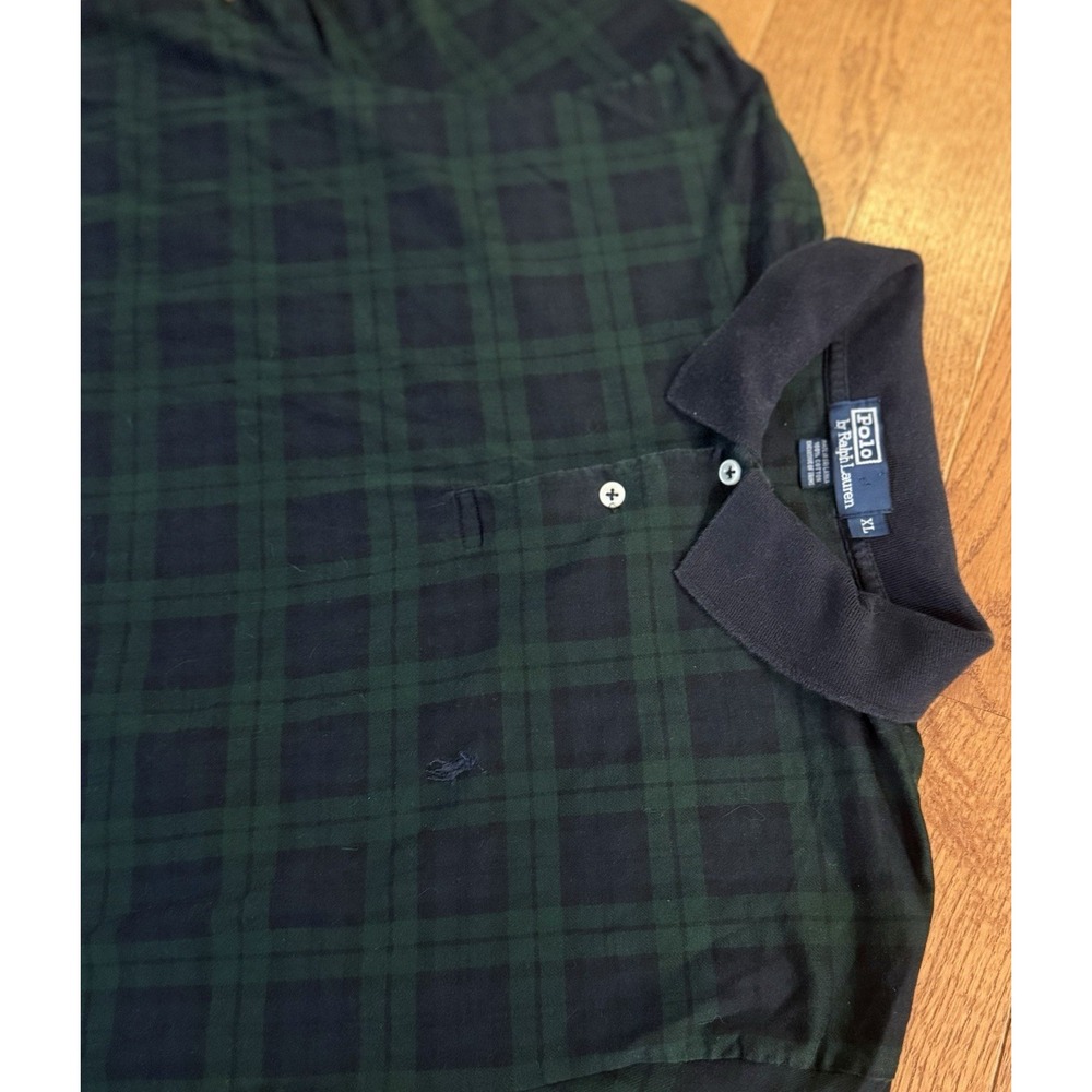 Vintage Polo Ralph Lauren Polo Shirt Men XXL Green Blue Blackwatch Plaid Cotton